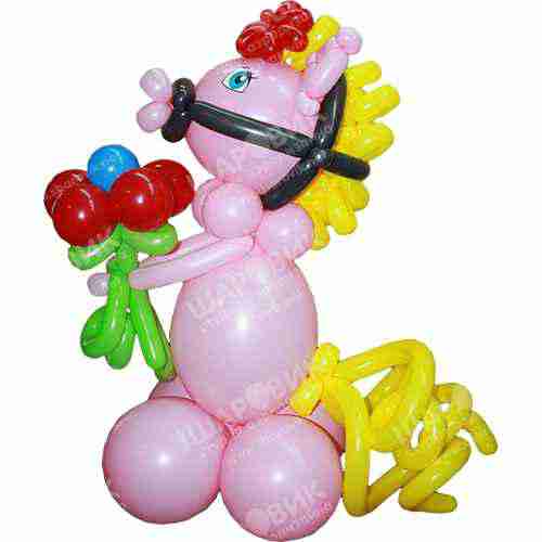 Фигура из шаров "Лошадка розовая "