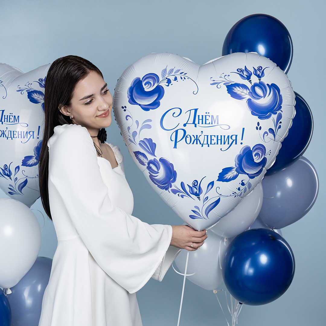 Шар (30''/76 см) Сердце, Фарфоровый букет