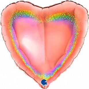 Сердце Розовое золото Голография, 46 см
