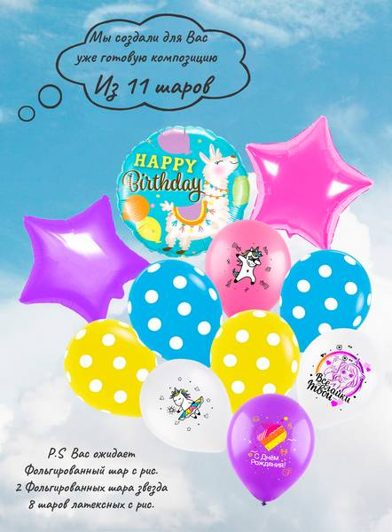Набор шаров Happy Birthday Лама Мятный
