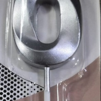 Свеча-цифра на палочке 0 Серебро 4,5см