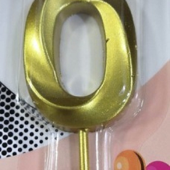 Свеча-цифра на палочке 0 Золото 4,5см