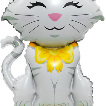 Кошечка с бантиком Белый 3D на подставке 24'' 