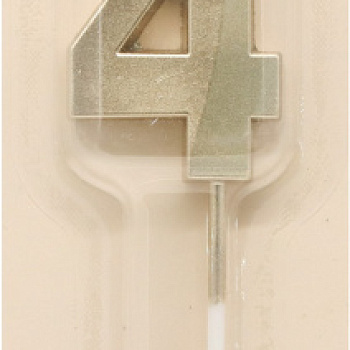 Свеча Цифра, 4 Грани, на шпажке, Белое золото, Металлик