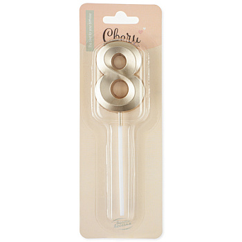 Свеча Цифра, 8 Грани, на шпажке, Белое золото, Металлик